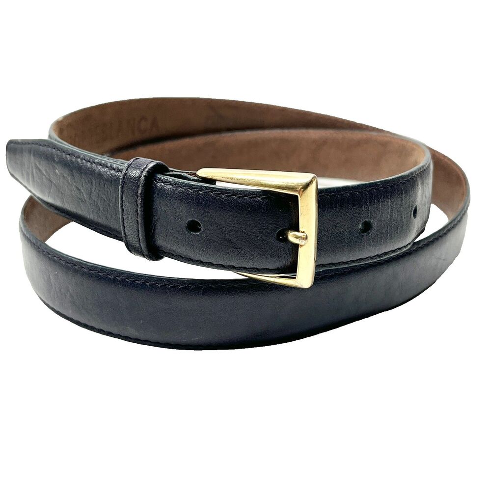 Mens Navy Blue Italian Leather Belt Size 38 40 M L Torreblanca Brass Buckle